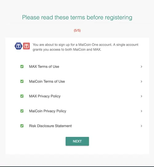 MAX registration: terms and privacy policies